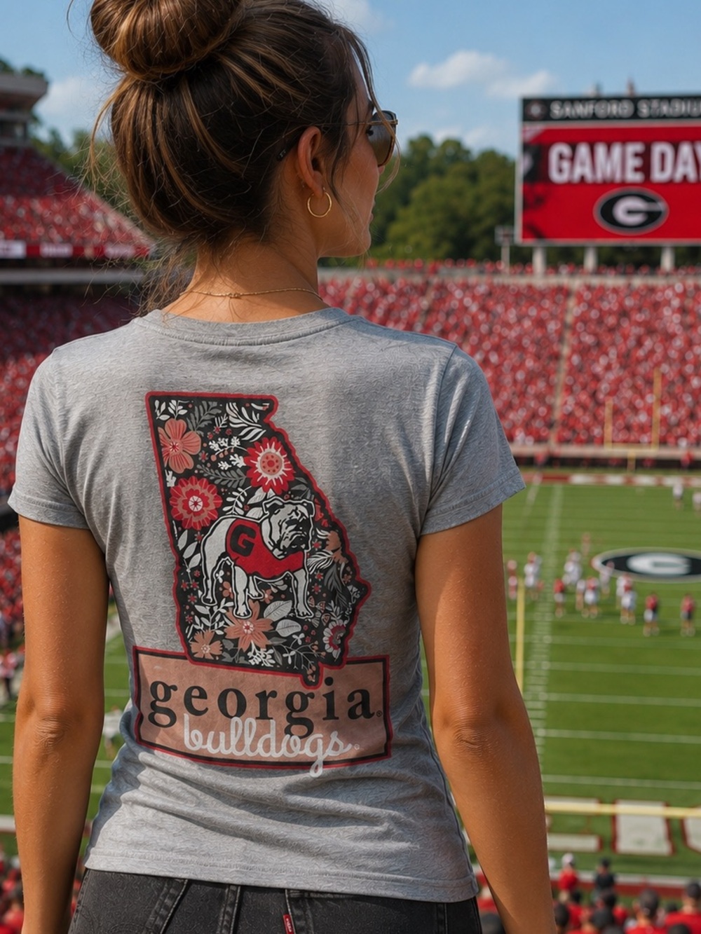 Georgia Bulldogs Floral State Graphic Tee Gray Women’s Small NCAA Gameday